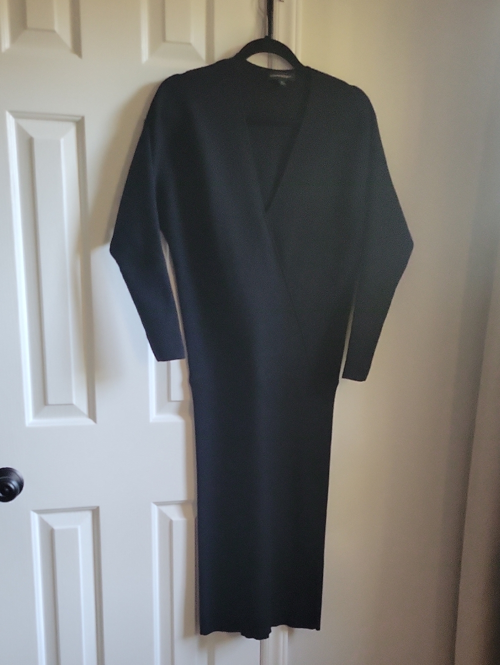 Banana Republic Faux Wrap Black Ribbed Knit Long Dress